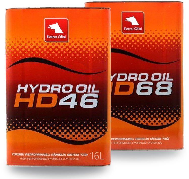 Petrol Ofisi Hydro Oil HD 46 ve HD 68 hidrolik yağı tenekeleri